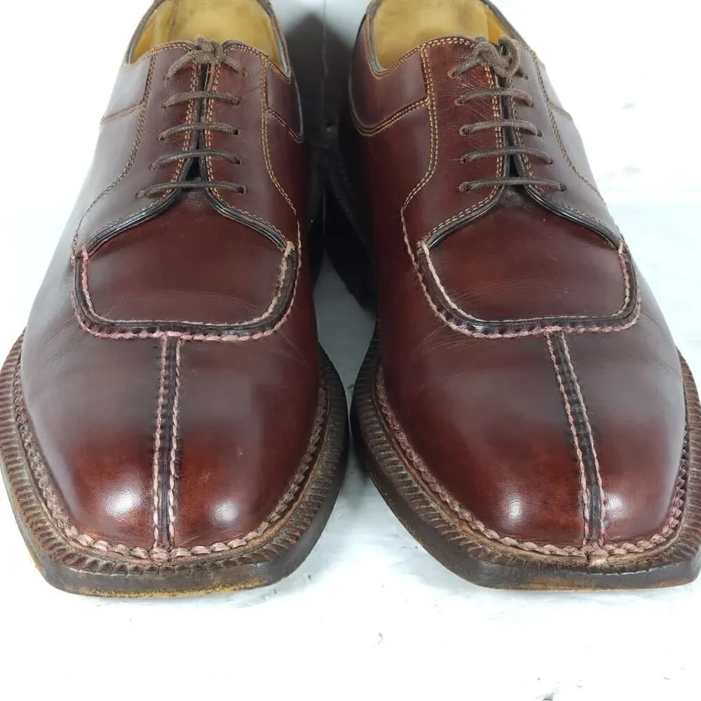 Santoni Men's US 7D Brown Leather Lace-Up Split Toe Derby Oxford Shoes